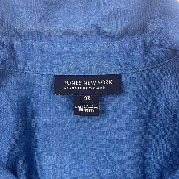 Jones New York 3X Linen Tunic Top Blue Eyelet Lace Relaxed Boho Coastal - Picture 4 of 11